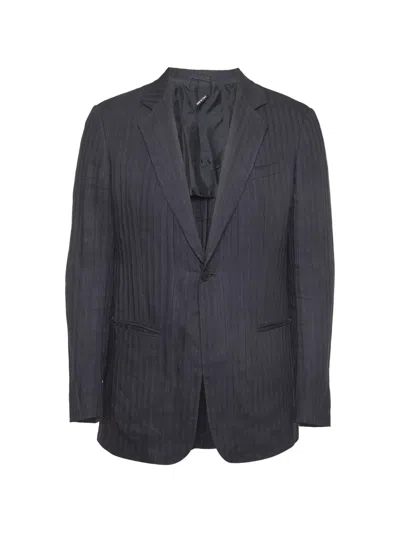 Pre-owned Giorgio Armani Striped Single-breasted Blazer In Blue