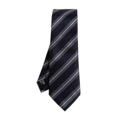 Giorgio Armani Diagonal-stripe Silk Tie In Blue