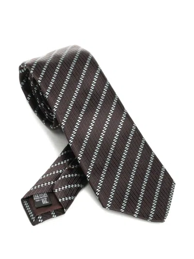 Giorgio Armani Striped Tie In Brown