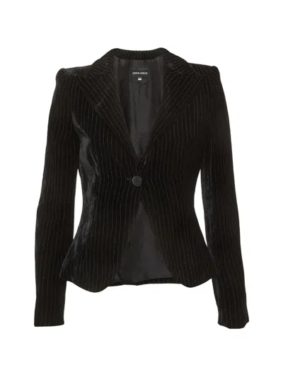 Pre-owned Giorgio Armani Striped Velvet Blazer In Black