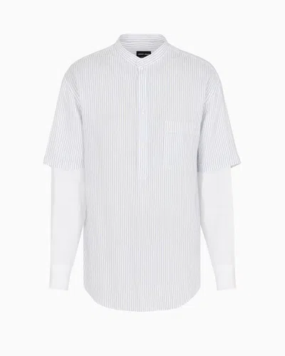 Giorgio Armani Striped Viscose, Silk And Cotton Loose-fit Shirt In White