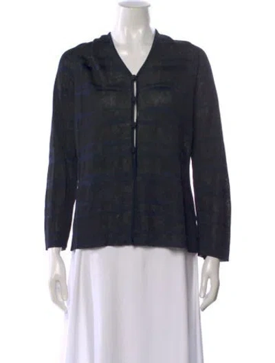Pre-owned Giorgio Armani Striped V-neck Sweater In Black