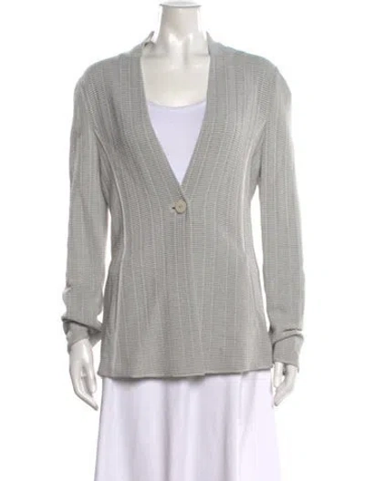 Pre-owned Giorgio Armani Striped V-neck Sweater In Grey