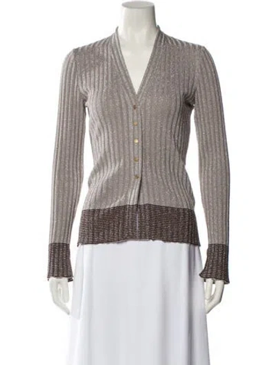 Pre-owned Giorgio Armani Striped V-neck Sweater In Neutral