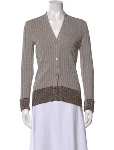Pre-owned Giorgio Armani Striped V-neck Sweater In Neutral