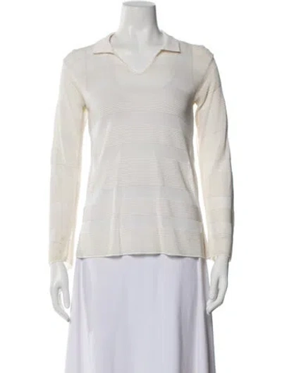 Pre-owned Giorgio Armani Striped V-neck Sweater In Neutral