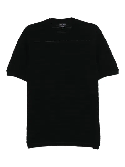 Giorgio Armani Striped Wool T-shirt In Black