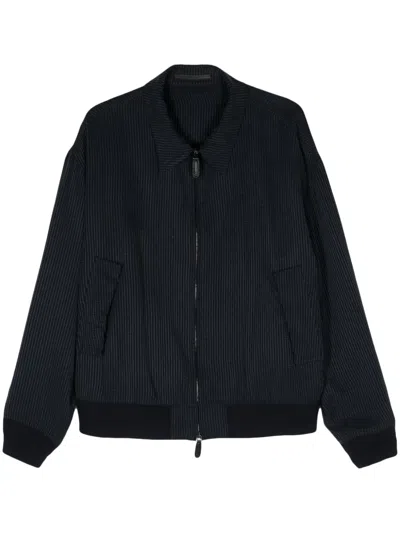 Giorgio Armani Striped Zip Bomber Jacket In Blue