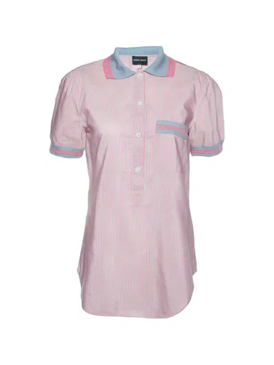Pre-owned Giorgio Armani Stripe-print Half-placket Shirt In Pink