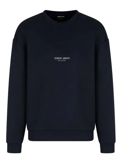 Giorgio Armani Men's Micromodal Jersey Crew Neck Sweatshirt In Blue