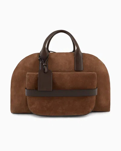 Giorgio Armani Suede And Leather Duffel Bag In Brown