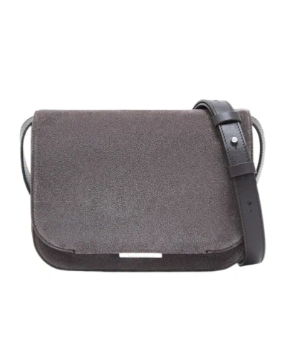 Giorgio Armani Suede Bag With Flap And Adjustable Strap In Gray