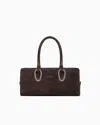 Giorgio Armani Rectangular Suede Shoulder Bag With Metal Hardware In Brown