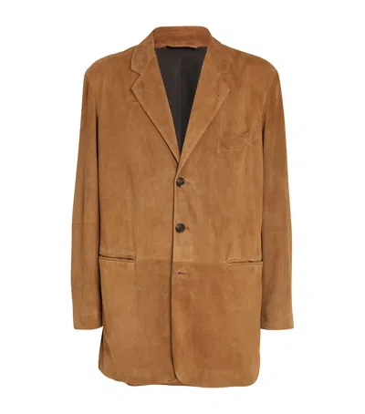 Giorgio Armani Suede Blazer In Brown