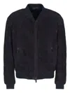 Giorgio Armani Suede Bomber Jacket In Black