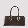 Giorgio Armani Rectangular Suede Shoulder Bag With Metal Hardware In Brown