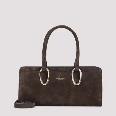 Giorgio Armani Suede Calf Leather Shoulder Bag In Brown