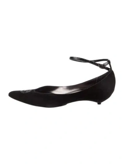 Pre-owned Giorgio Armani Suede Crystal Embellishments Flats In Black
