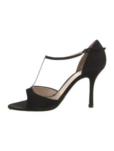 Pre-owned Giorgio Armani Suede Crystal Embellishments T-strap Sandals In Black