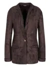 Giorgio Armani Single-breasted Jacket In Alcantara-effect Jersey In Brown