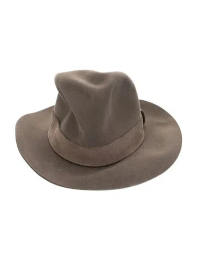 Pre-owned Giorgio Armani Suede Fedora Hat In Neutrals