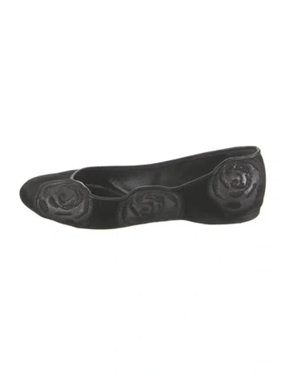 Pre-owned Giorgio Armani Suede Floral Print Ballet Flats In Black