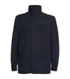 Giorgio Armani Suede Stand-collar Jacket In Blue