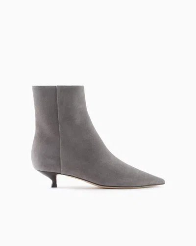 Giorgio Armani Suede Heeled Ankle Boots In Grey