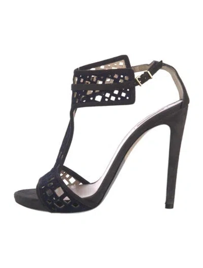 Pre-owned Giorgio Armani Suede Lace Pattern Sandals In Black