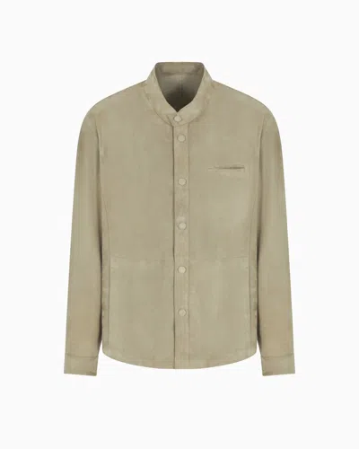 Giorgio Armani Suede-lambskin Shirt Jacket In Sand
