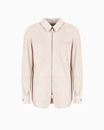 Giorgio Armani Suede-lambskin, Single-breasted Jacket In Neutral