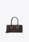 Giorgio Armani Rectangular Suede Shoulder Bag With Metal Hardware In Brown