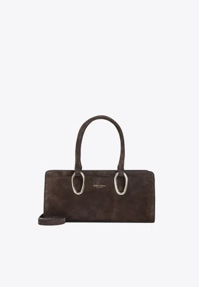 Giorgio Armani Suede Calf Leather Shoulder Bag In Brown