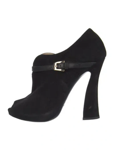 Pre-owned Giorgio Armani Suede Leather Trim Embellishment Mules In Black