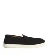 Giorgio Armani Almond Toe Leather Sneaker With Braid Detailing In Black