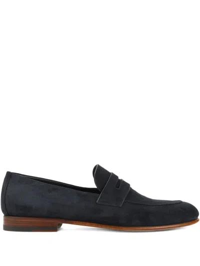 Giorgio Armani Suede Penny Loafers In Blue