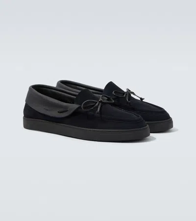 Giorgio Armani Lace-up Suede Loafers In Blue