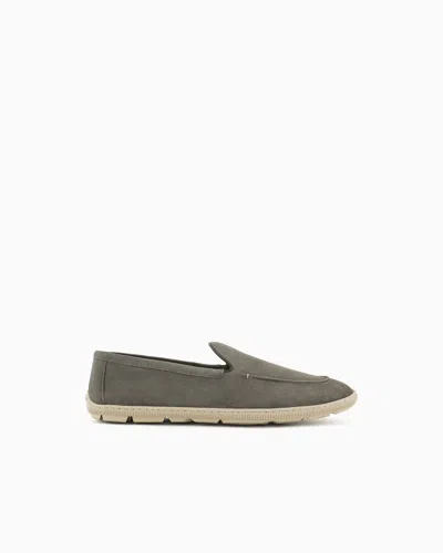 Giorgio Armani Suede Loafers In Grey