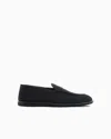 Giorgio Armani Official Store Suede Loafers With Embroidered Logo In Navy Blue