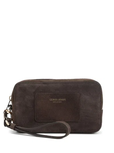 Giorgio Armani Suede Logo-patch Clutch Bag