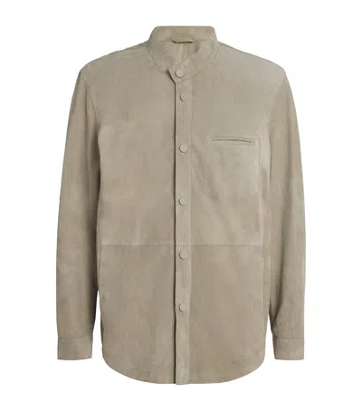 Giorgio Armani Suede Overshirt In Gray