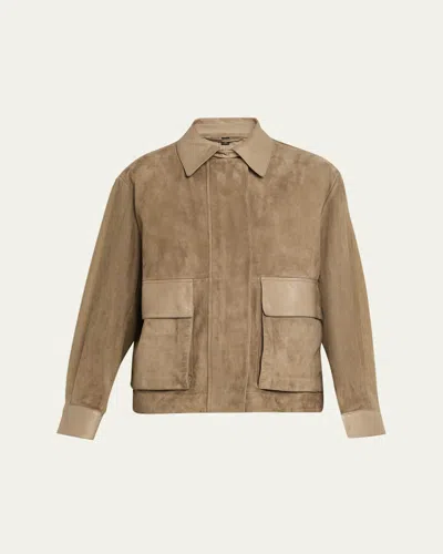 Giorgio Armani Suede Oversized Blouson Jacket In Brown