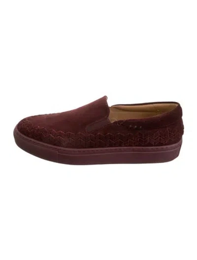 Pre-owned Giorgio Armani Suede Patterned Loafers In Burgundy