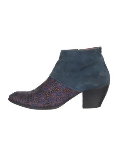 Pre-owned Giorgio Armani Suede Printed Boots In Blue