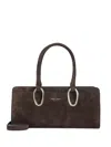 Giorgio Armani Rectangular Suede Shoulder Bag With Metal Hardware In Brown