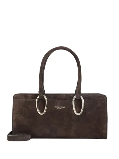 Giorgio Armani Suede Ring-detail Shoulder Bag In Brown