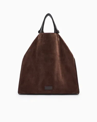 Giorgio Armani Suede Shopper Bag In Brown