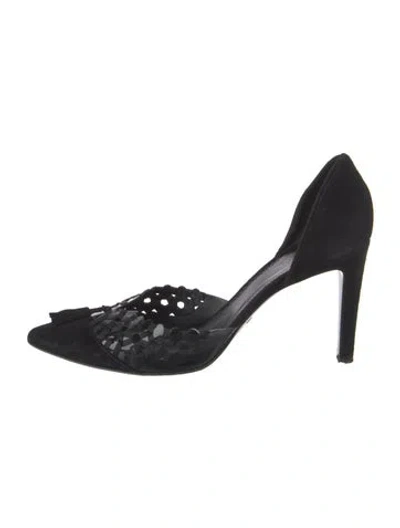 Pre-owned Giorgio Armani Suede Tassel Accents D'orsay Pumps In Black