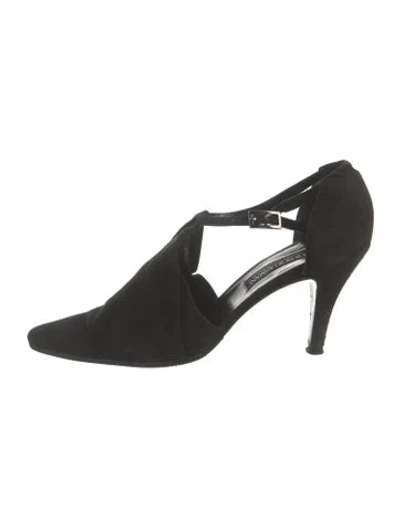 Pre-owned Giorgio Armani Suede T-strap Pumps In Black