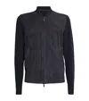 Giorgio Armani Suede Virgin Wool-sleeve Bomber Jacket In Blue
